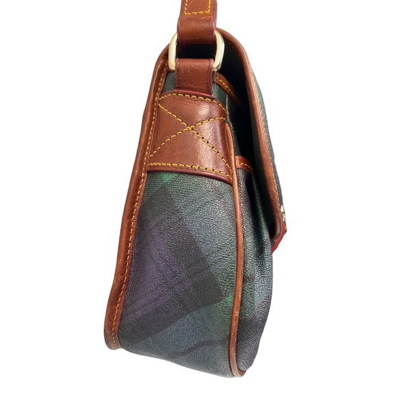 Dooney & Bourke Blue & Green Tartan Plaid Saddle Shoulder Bag - Picture 5 of 10